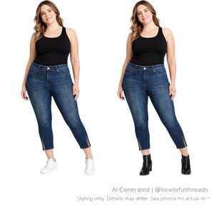 Y2K Dark Wash Skinny Capri Jeans Zip Hem Stretch Denim 18W Plus